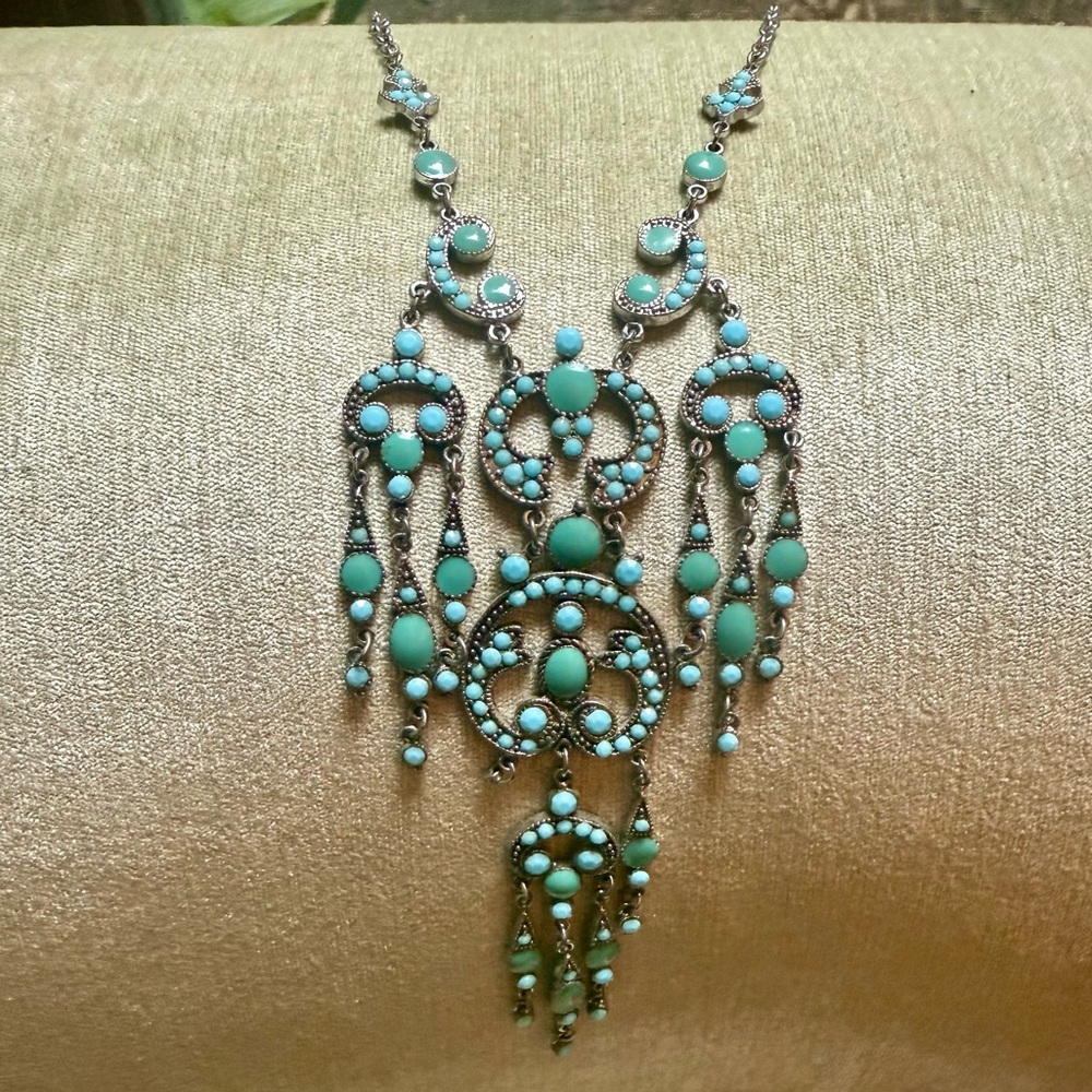 Vintage Faux Turquoise Waterfall Lariat Necklace